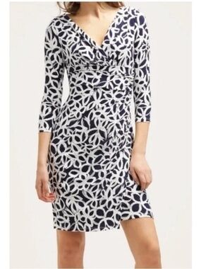 Lauren Ralph Lauren Stretch Jersey Surplice Faux Wrap Dress Black Cream Size 14